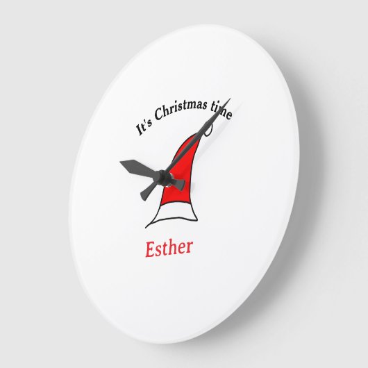 It's Christmas time Santa red hat name simple fun ラージ壁時計 (傾斜)