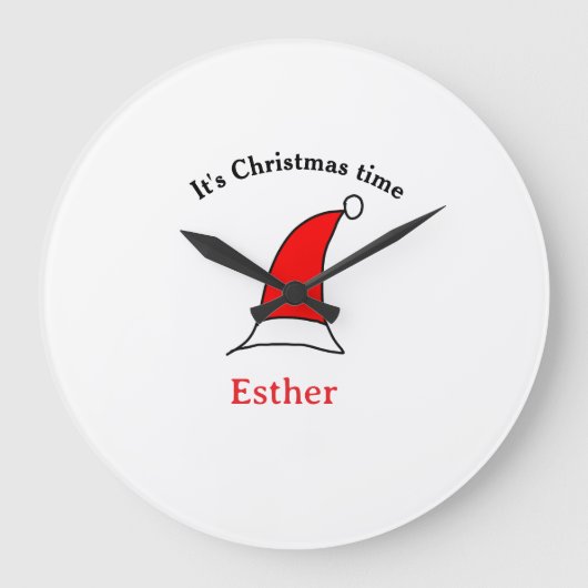 It's Christmas time Santa red hat name simple fun ラージ壁時計 (正面)