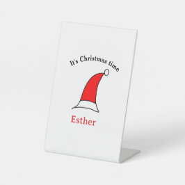 It's Christmas time Santa red hat name simple fun 台座サイン