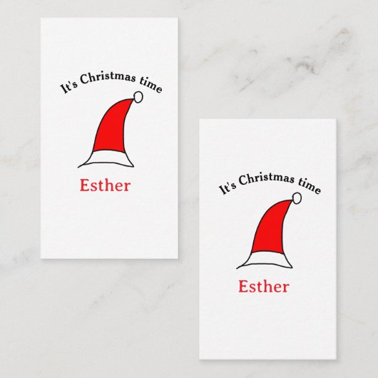 It's Christmas time Santa red hat name simple fun 名刺 (正面/裏面)