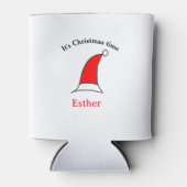 It's Christmas time Santa red hat name simple fun 缶クーラー (正面)