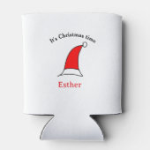 It's Christmas time Santa red hat name simple fun 缶クーラー (裏面)