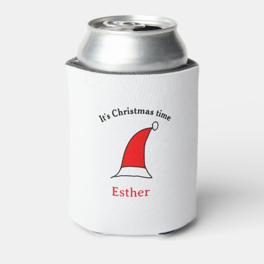 It's Christmas time Santa red hat name simple fun 缶クーラー (缶裏面)