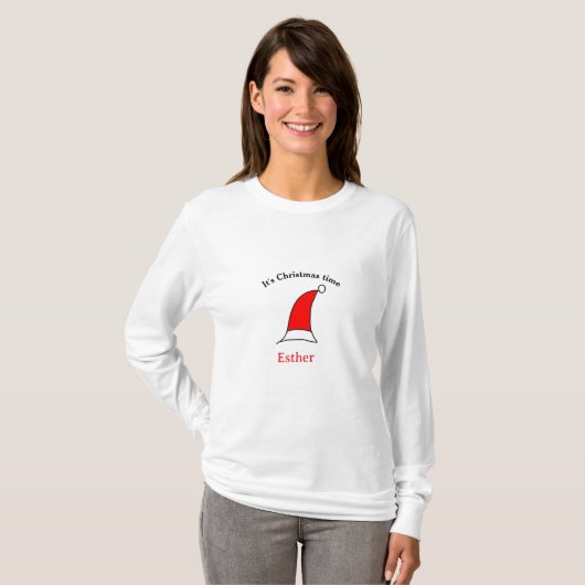 It's Christmas time Santa red hat name simple fun Tシャツ (正面フル)