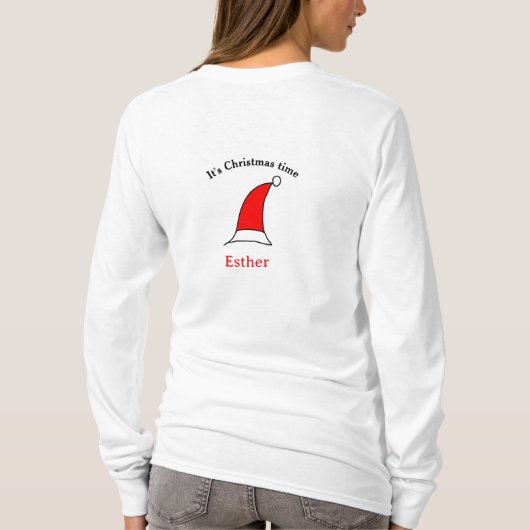 It's Christmas time Santa red hat name simple fun Tシャツ (裏面)