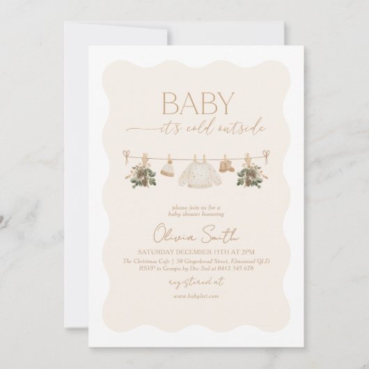it's Cold Outside Baby Shower Beige Gender Neutral 招待状 (正面)