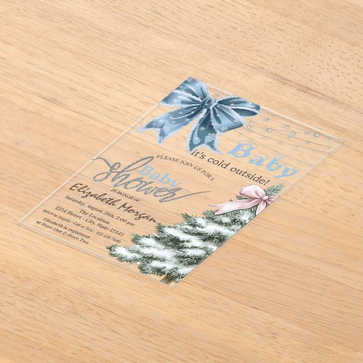 It's Cold Outside Pine Tree Bow  Baby Shower アクリル招待状 (レイダウン)