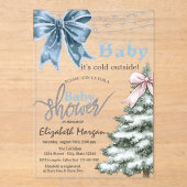 It's Cold Outside Pine Tree Bow Baby Shower アクリル招待状 (正面)