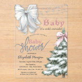 It's Cold Outside Pine Tree White Bow  Baby Shower アクリル招待状 (正面)