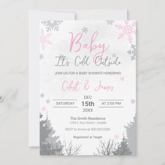 It's Cold Outside Pink Baby Shower Invitation 招待状 (正面)