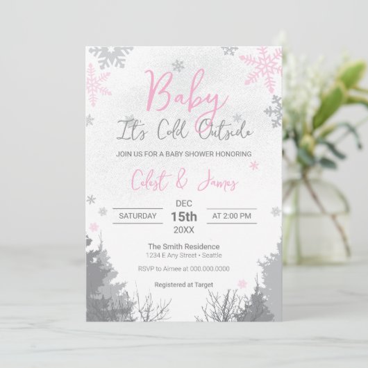 It's Cold Outside Pink Baby Shower Invitation 招待状 (スタンド正面)