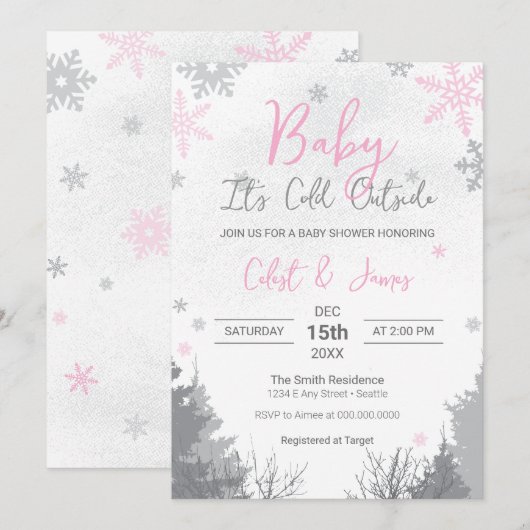 It's Cold Outside Pink Baby Shower Invitation 招待状 (正面/裏面)