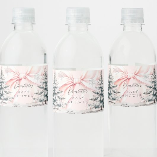 It's Cold Outside Pink Bow Baby Shower ペットボトルラベル