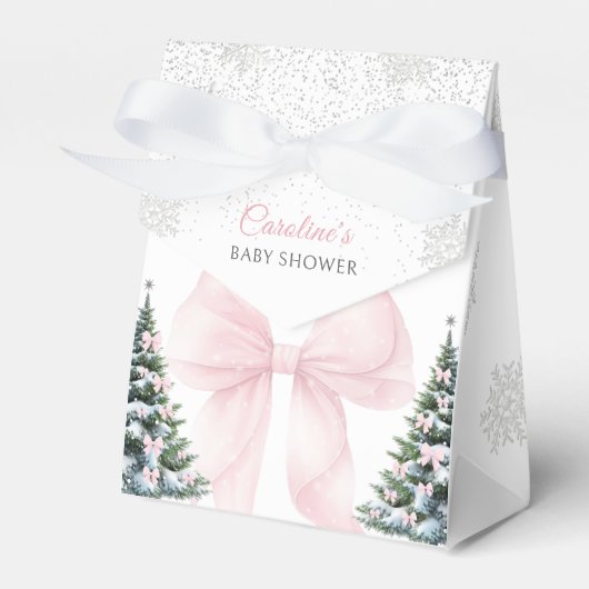 It's Cold Outside Pink Bow Baby Shower Favor Box フェイバーボックス (正面サイド)
