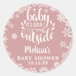 It's Cold Outside Pink Girl Winter Baby Shower ラウンドシール