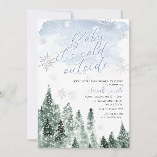 It's Cold Outside Winter Blue Boy Baby Shower 招待状 (正面)