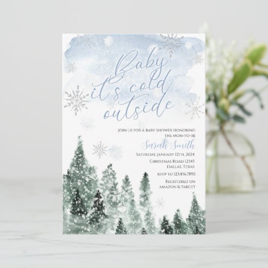 It's Cold Outside Winter Blue Boy Baby Shower 招待状 (スタンド正面)