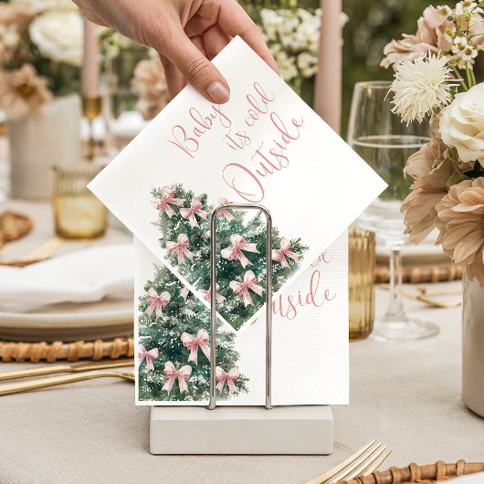 It's Cold Outside Winter Pink Bow Girl Baby Shower スタンダードカクテルナプキン