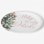 It's Cold Outside Winter Pink Bow Girl Baby Shower ペーパープレート (アングル)