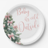 It's Cold Outside Winter Pink Bow Girl Baby Shower ペーパープレート (正面)
