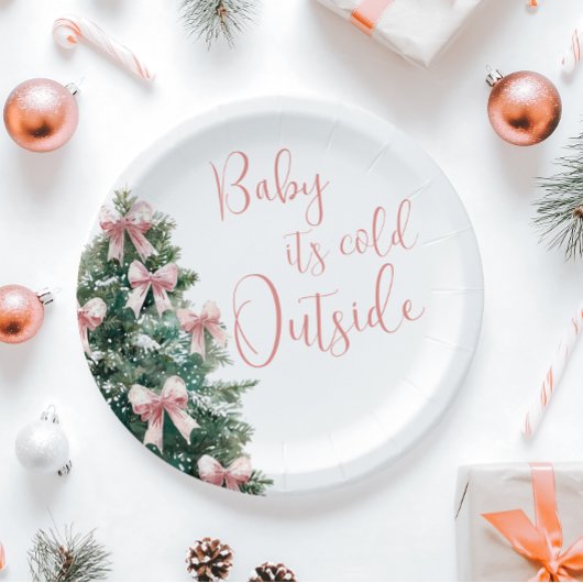 It's Cold Outside Winter Pink Bow Girl Baby Shower ペーパープレート
