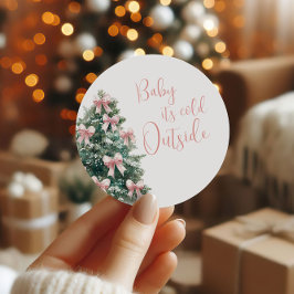 It's Cold Outside Winter Pink Bow Girl Baby Shower ラウンドシール