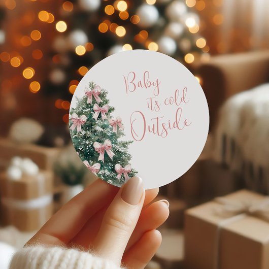 It's Cold Outside Winter Pink Bow Girl Baby Shower ラウンドシール