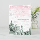 It's Cold Outside Winter Pink Girl Baby Shower 招待状 (スタンド正面)