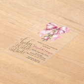 It's Cold Pink Bow Christmas Balls Baby Shower アクリル招待状 (レイダウン)