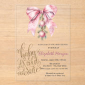 It's Cold Pink Bow Christmas Balls Baby Shower アクリル招待状 (正面)