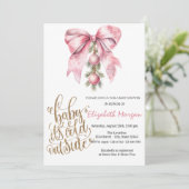 It's Cold Pink Bow Christmas Balls Baby Shower   招待状 (スタンド正面)