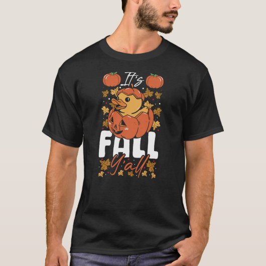 It's Fall Y'all Autumn Leaves Pumpkin Rubber Duck Tシャツ (正面)