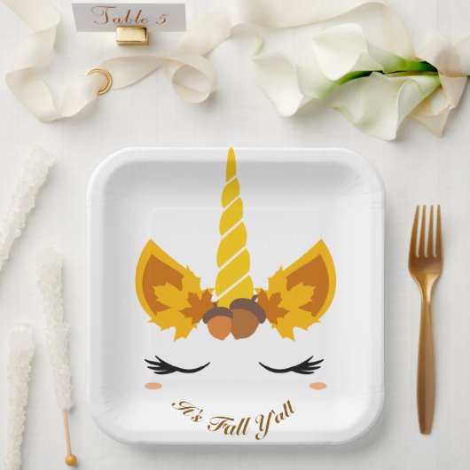 It's Fall Y'all Autumn Unicorn Party Paper Plates ペーパープレート (ウェディング)