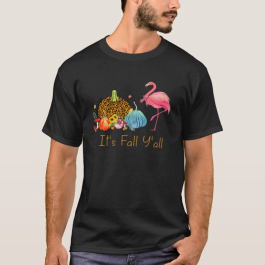 Its Fall Y'all Cute Flamingo Fall Scarf Pumpkin Th Tシャツ (正面)