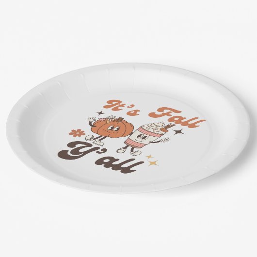 It's Fall Y'all  – Cute Pumpkin Spice Fall ペーパープレート (アングル)