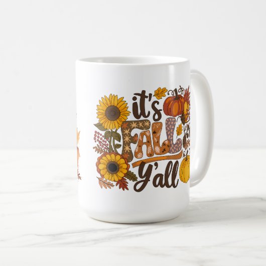 It's Fall Ya'll Dog-Themed Mug コーヒーマグカップ (正面右)