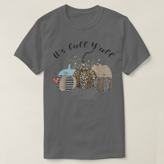 Its Fall Yall Leopard Pumpkins Autumn Vibes Thanks Tシャツ (デザイン正面)