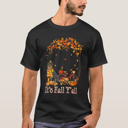 It's Fall Y'all Rottweiler Bike Pumpkin Spice Autu Tシャツ (正面)