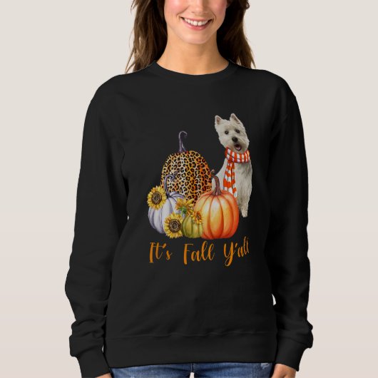 It's Fall Y'all Westie Dog Leopard Pumpkin Fall スウェットシャツ (正面)