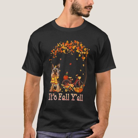 It's Fall Y'all Yorkie Bike Pumpkin Spice Autumn F Tシャツ (正面)