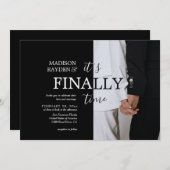 It's Finally Time スタイリッシュ白黒結婚 招待状 (正面/裏面)