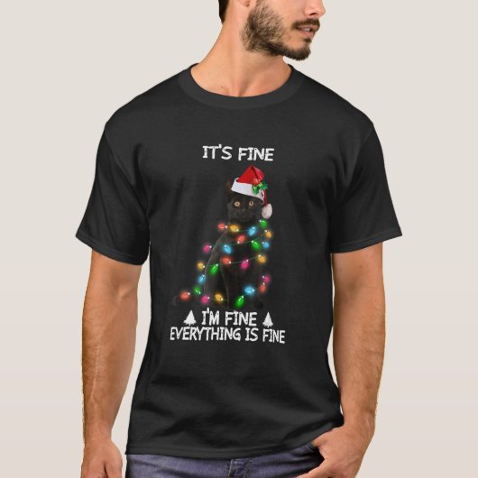 It's Fine I'm Fine Everything Is Fine Cat Christma Tシャツ (正面)