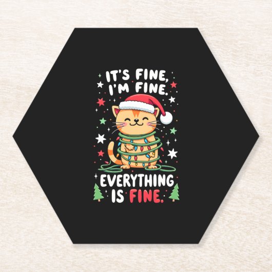 It's Fine I'm Fine Everything Is Fine Xmas Cat Chr ペーパーコースター (正面)