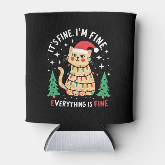 It's Fine I'm Fine Everything Is Fine Xmas Cat Chr 缶クーラー (正面)
