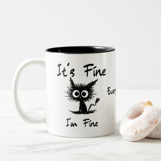 It's Fine I'm Fine" Funny Sarcastic Black Cat  ツートーンマグカップ (ドーナツ)
