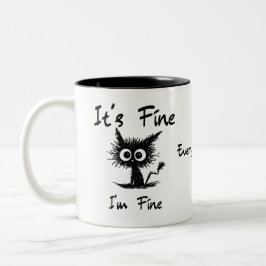 It's Fine I'm Fine" Funny Sarcastic Black Cat  ツートーンマグカップ