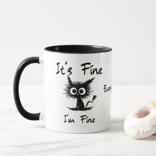It's Fine I'm Fine" Funny Sarcastic Black Cat  マグカップ (ドーナツ)