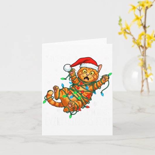 It's Fine I'm Fine Orange Cat Christmas Light Funn カード (黄色い花)