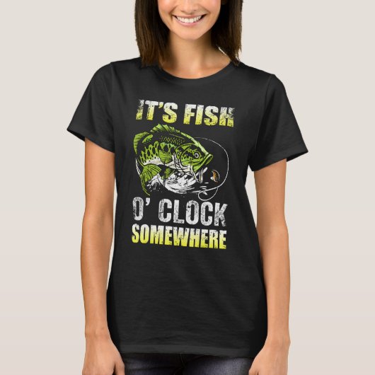 It's Fish O'clock Somewhere Funny Fishing Vintage Tシャツ (正面)
