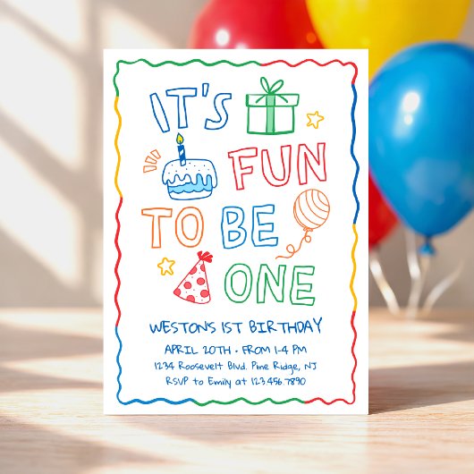 It's Fun to Be One Colorful 1st Birthday 招待状